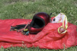Paragliding equipment on grass