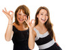 beauty couple woman show sign ok over white
