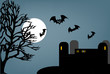 Vektor: Bats fly from castle - halloween vector illustration. Bats fly from castle - halloween vector illustration.