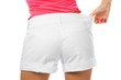 thin waist woman in big shorts over white thin waist woman in big shorts over white