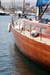 detail from luxurius wooden sailing yacht at marina 