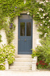 porte, fleur, escalier