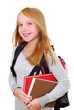 Photo: school girl with books isolated on white background school girl with books isolated on white background