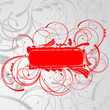 Red Curves Banner On Gray Curves Background. Art Deco.