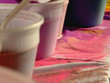 Colored Sand on the plastic tablecloth