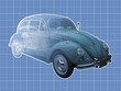 Transparent illustration of a classic Volkswagen Beetle.