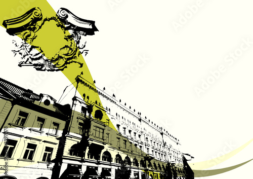 Vektor: Grunge urban building scenery and shield with copy space Grunge urban building scenery and shield with copy space