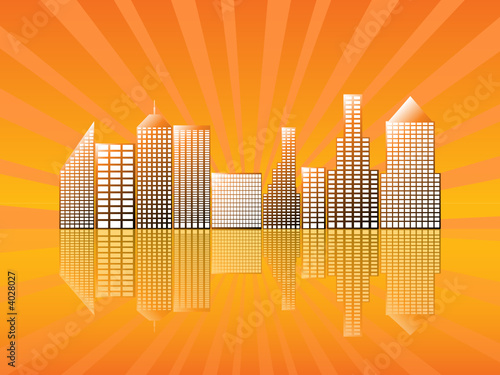 Vektor: city with reflection orange city with reflection orange