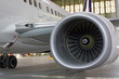 Jet engine at aircraft  in the hangar