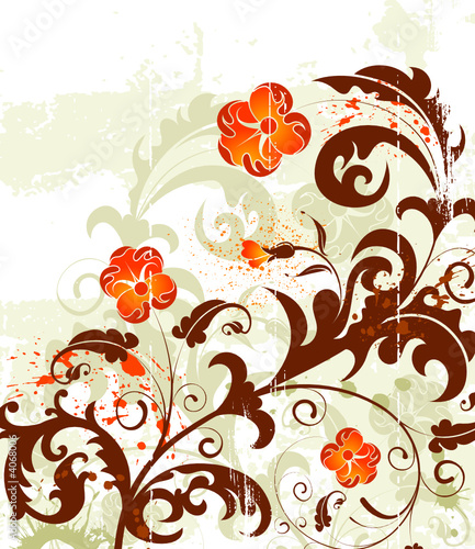 Vektor: Grunge paint flower background with bud, vector illustration Grunge paint flower background with bud, vector illustration