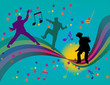 Dancing on a rainbow -- vector illustration.