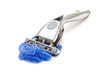 shaving razor with blue foam isolated on white