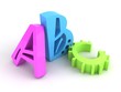 three coloured letters on white background