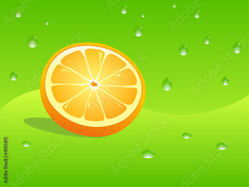 Orange slice with water drops water drop background. Orange slice with water drops