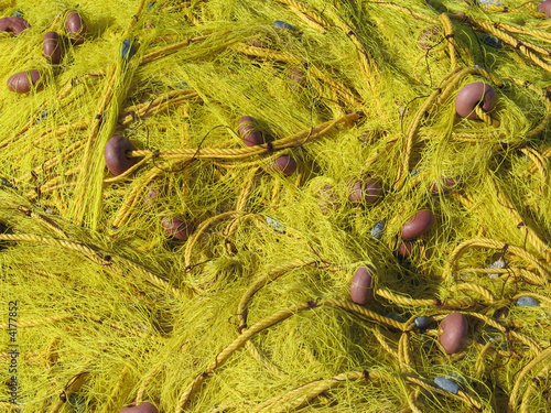 yellow fishing nets in Greece