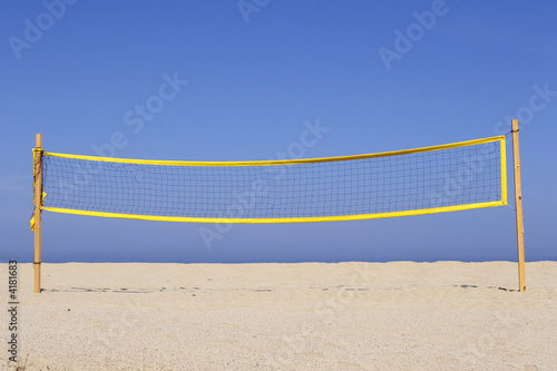 beach volleyball net on sandy beach, corsica