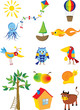Vector set of cartoon characters and objects