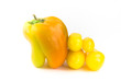 Orange bell pepper with four tomatoes