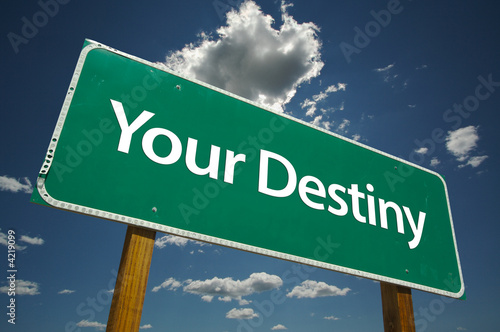 Photo: You Destiny Road Sign with dramatic clouds and sky. You Destiny Road Sign with dramatic clouds and sky.