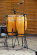 two bongos made of wood and leather
