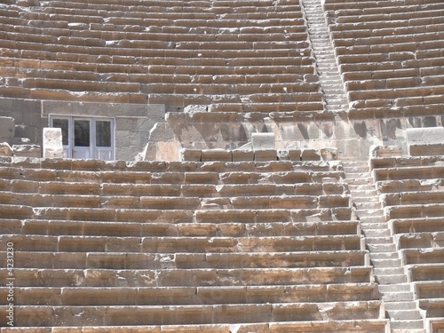 Rows of seats and steps, auditorium, ancient amphitheatre, Bosra