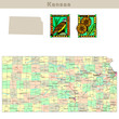 USA states series: Kansas. Political map with counties