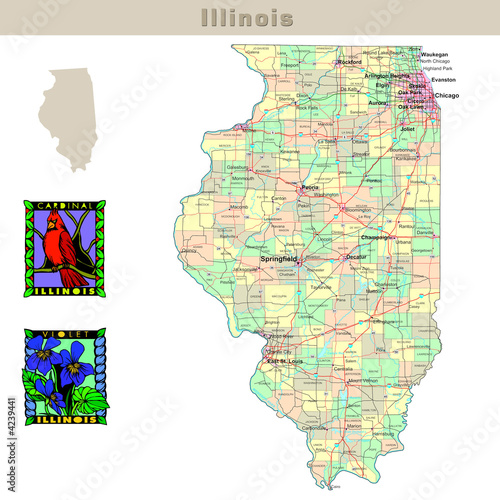 Illustration: USA states series: Illinois. Political map with counties USA states series: Illinois. Political map with counties