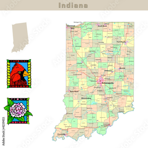 USA states series: Indiana. Political map with counties USA states series: Indiana. Political map with counties