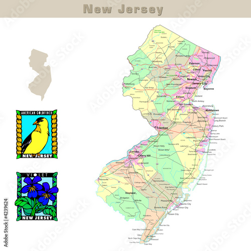 map of new jersey usa. USA states series: New Jersey. Political map with counties