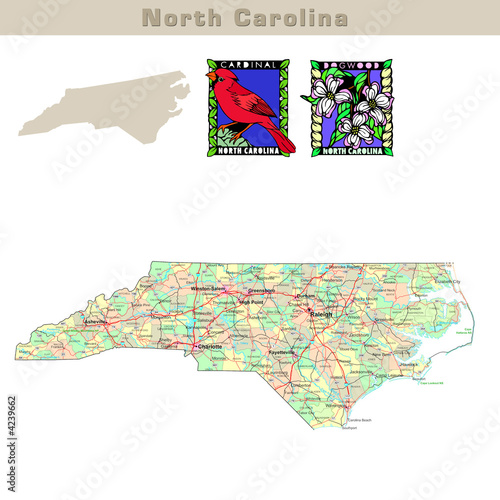 Illustration: USA states series: North Carolina. Political map with counties USA states series: North Carolina. Political map with counties