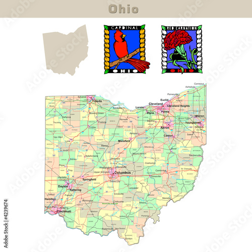 Illustration: USA states series: Ohio. Political map with counties USA states series: Ohio. Political map with counties