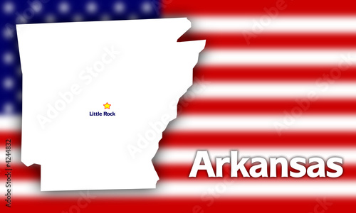 Arkansas state contour against blurred USA flag Arkansas state contour against blurred USA flag