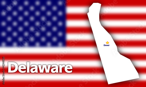 Delaware state contour against blurred USA flag Delaware state contour against blurred USA flag