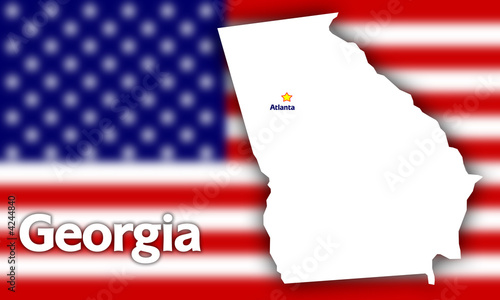 Georgia state contour with Capital City against blurred USA flag Georgia state contour with Capital City against blurred USA flag