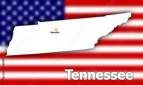 Tennessee state contour against blurred USA flag Tennessee state contour against blurred USA flag