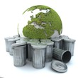 poubelles et globe vert