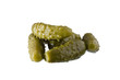 close-up of marinated cucumbers on white