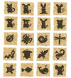animals icons on crumpled paper