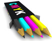 Box with pencils. CMYK