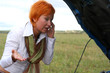woman with her broken car.
