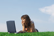 Teen girl in outdoor study with a laptop