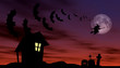 Halloween theme: Witch and bats are flying