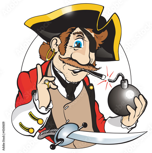 Illustration: Funny pirate smoked at bomb Funny pirate smoked at bomb