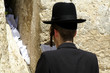 Hasidic jews at the wailing western wall, jerusalem, israel