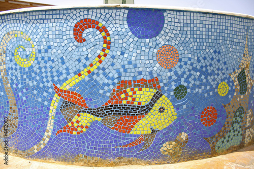 fish mosaic art on fountain pond in dahab, sinai, egypt