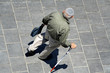 old man with walking stick wearing jewish kippa old man with walking stick wearing jewish kippa