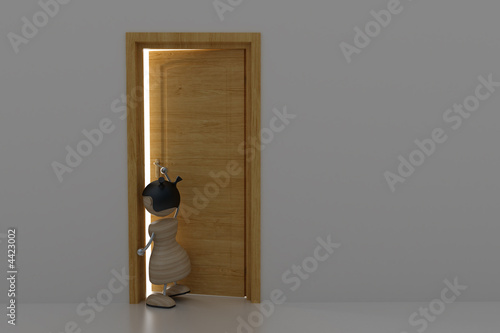 Illustration: girl open door girl open door