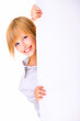 Female holding sign or board
