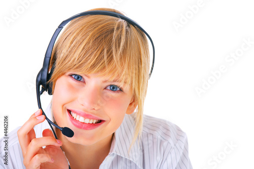 Hotline operator with headset