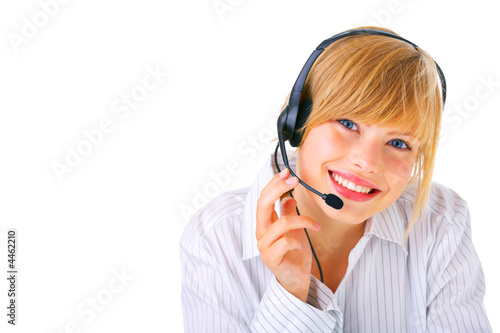Hotline operator with headset